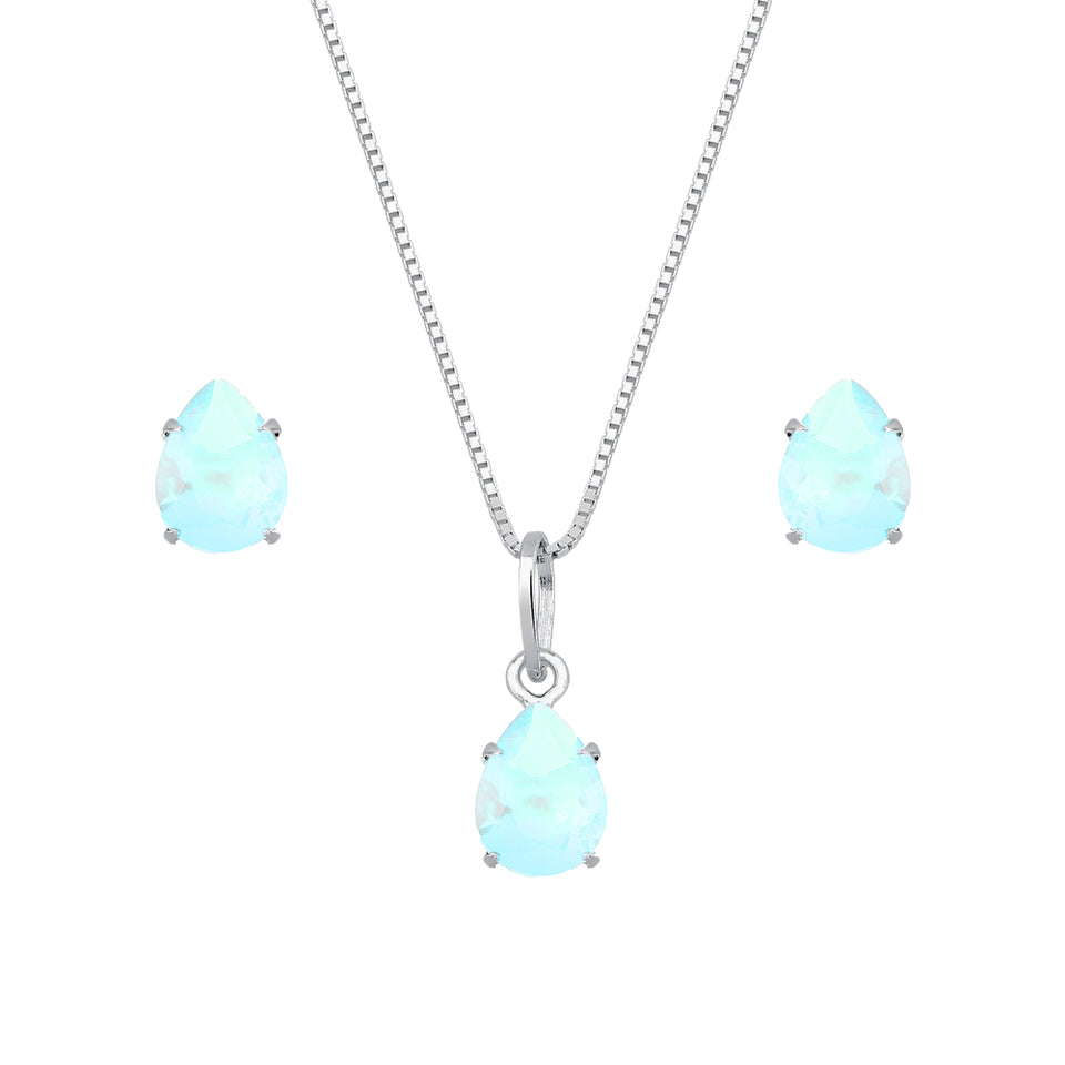 Conjunto de Gota Azul em Zircônia Prata 925