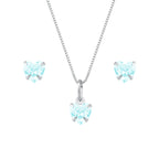 Conjunto de Coração Azul em Zircônia Prata 925