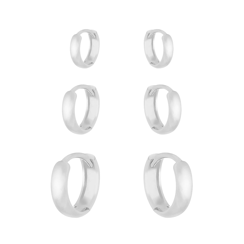 Trio de Argolas Lisas em Prata 925