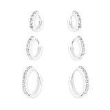 Trio de Argolas Cravejadas de Zircônias em Prata 925