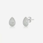 Par de brincos Tara em prata 925 com base em gota totalmente cravejada com zircônias brancas em pavê e fecho tarracha