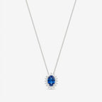 Colar Celeste em prata 925 com pingente de zircônia oval azul em halo de zircônias brancas e corrente veneziana V12 diamantada, vista completa