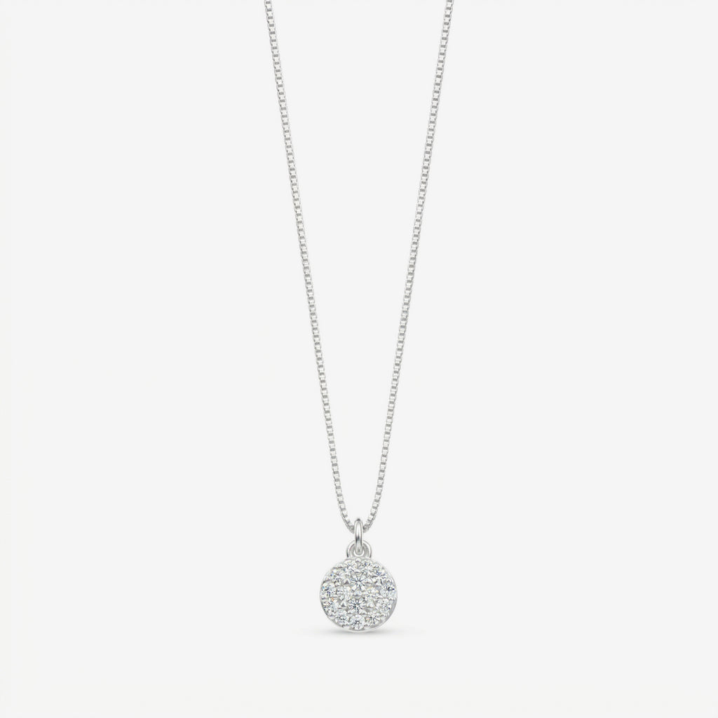Colar Demi em prata 925 com pingente circular cravejado em zircônia e corrente veneziana V12 diamantada, vista completa