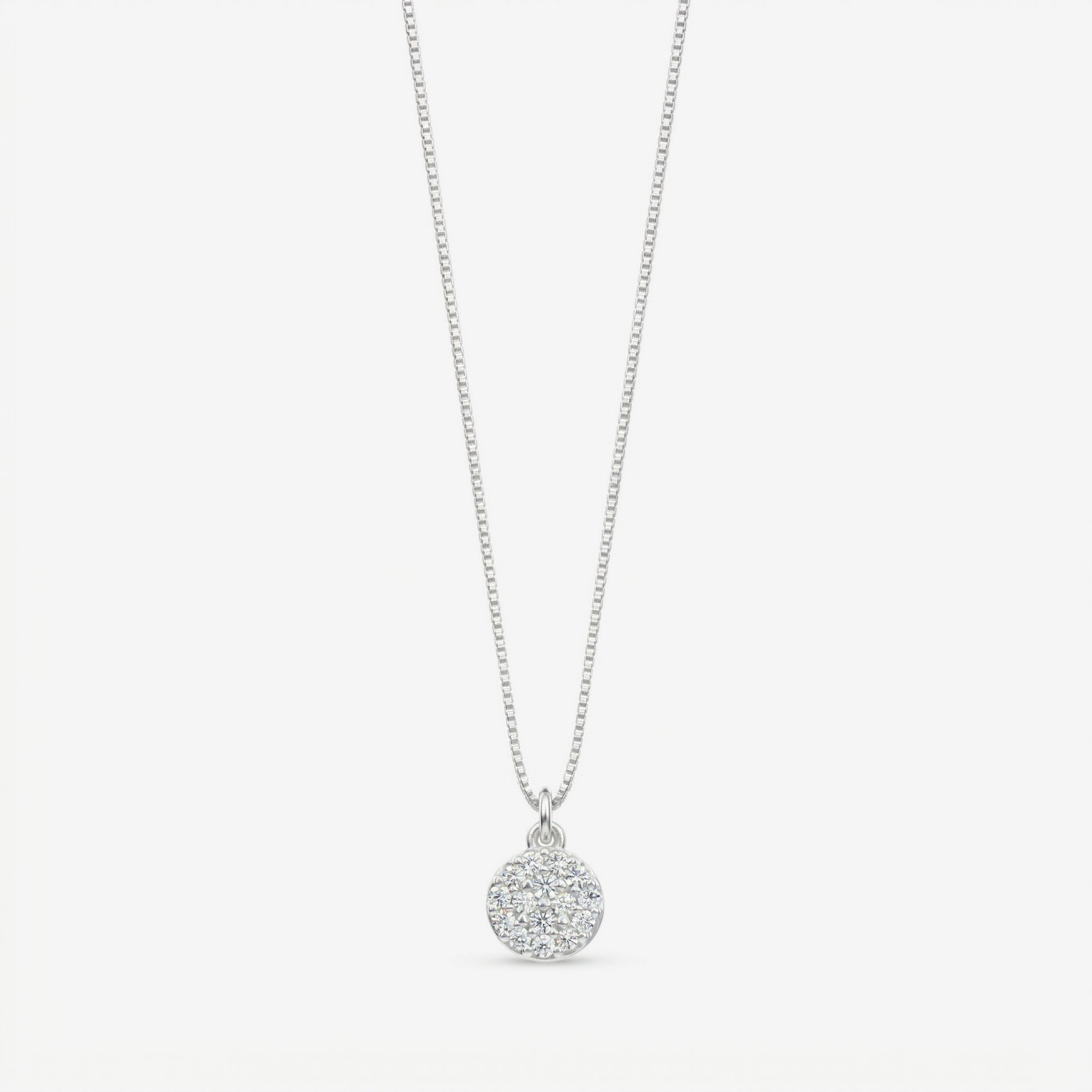 Colar Demi em prata 925 com pingente circular cravejado em zircônia e corrente veneziana V12 diamantada, vista completa