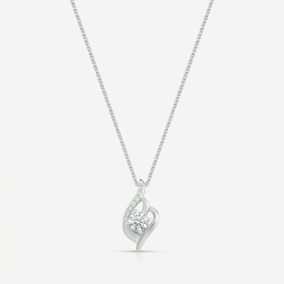 Colar Lyra em prata 925 com pingente orgânico curvilíneo e zircônia em corrente elo cadeado 030, vista completa