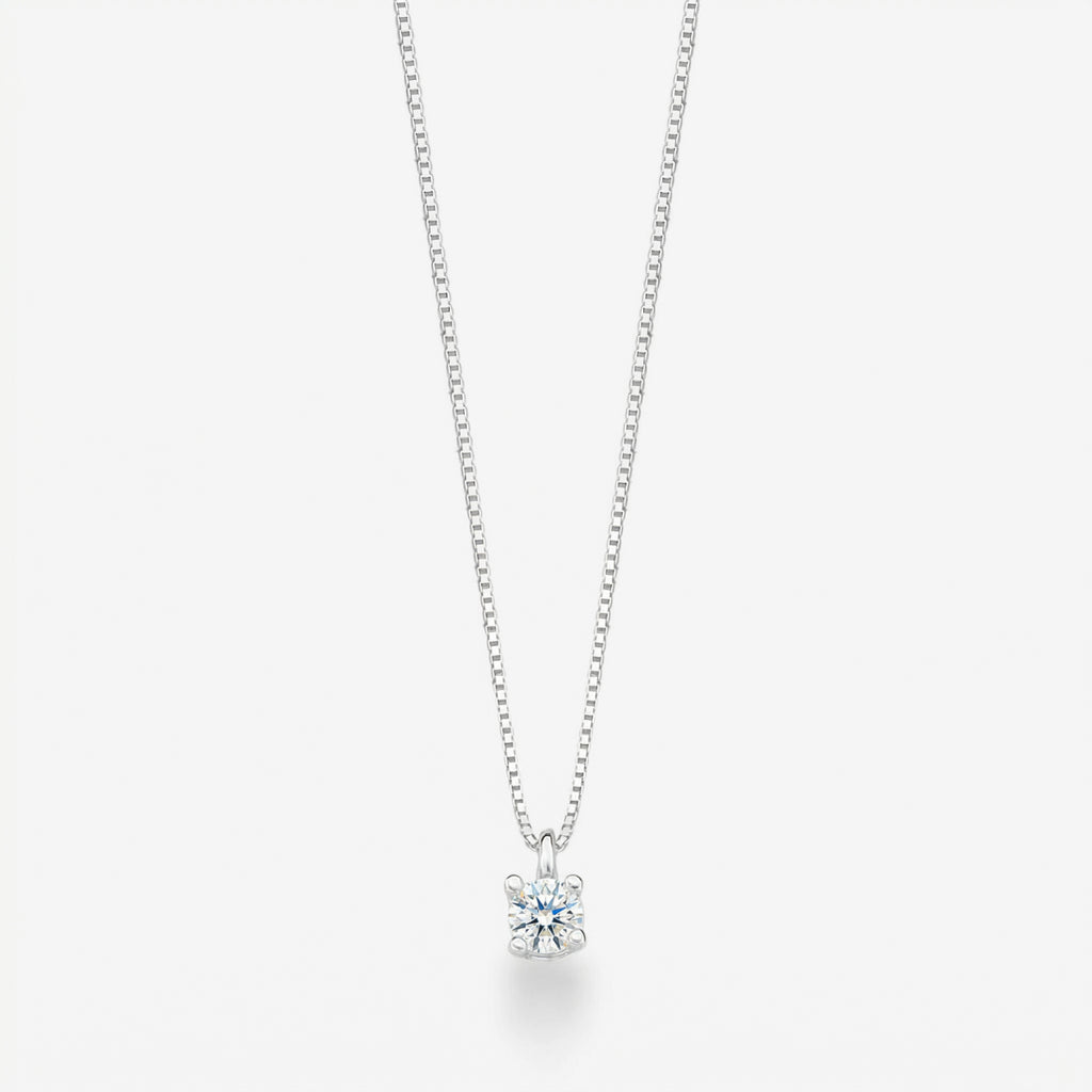 Colar Solei em prata 925 com pingente solitário de zircônia em quatro garras e corrente veneziana V12 diamantada, vista completa