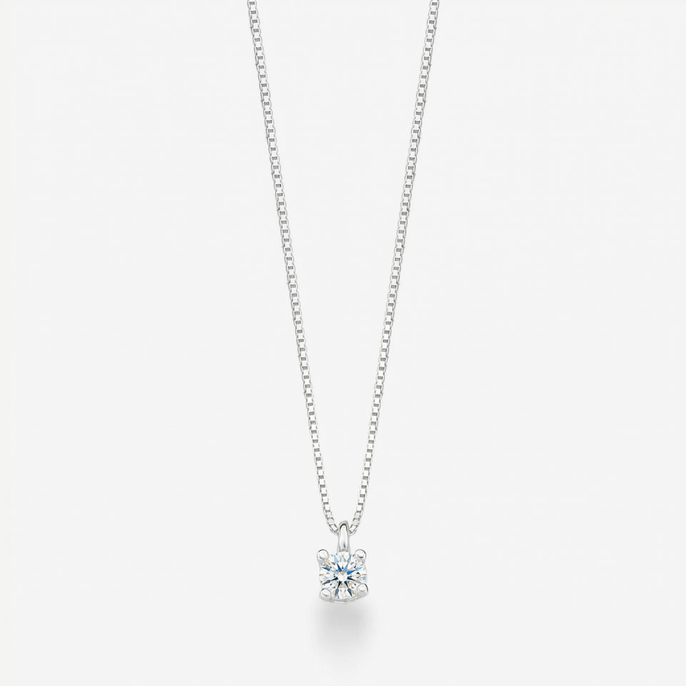 Colar Solei em prata 925 com pingente solitário de zircônia em quatro garras e corrente veneziana V12 diamantada, vista completa