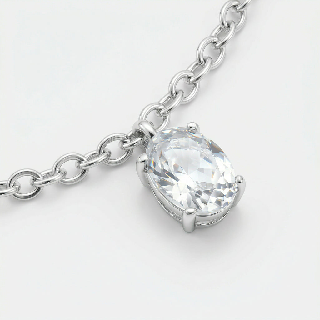 Detalhe da zircônia branca de corte oval pendente em prata 925 da Pulseira Cali