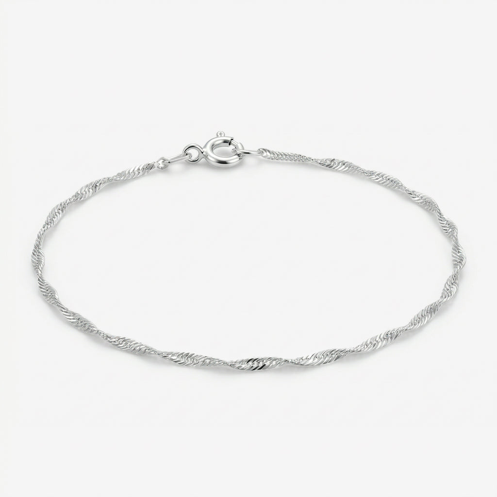 Pulseira Seren em prata 925 com corrente Singapura 025 de elos torcidos em espiral, vista frontal