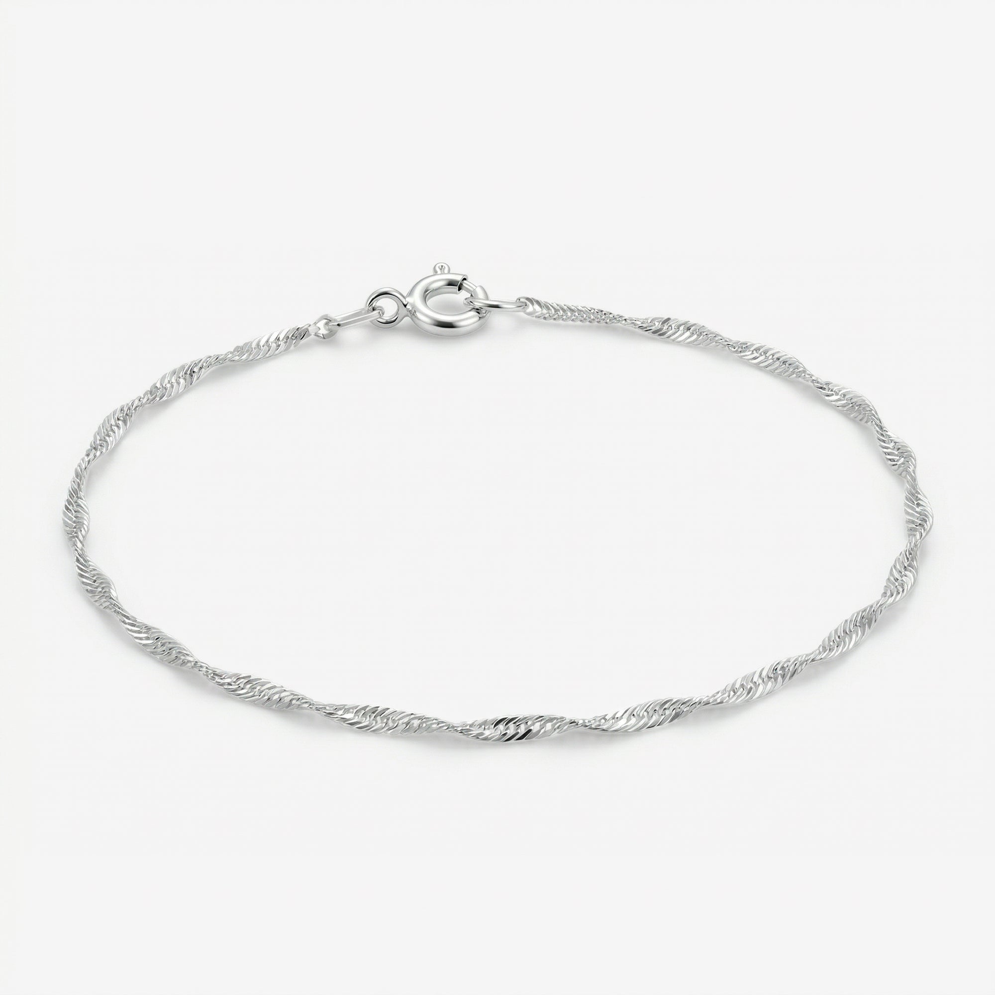 Pulseira Seren em prata 925 com corrente Singapura 025 de elos torcidos em espiral, vista frontal