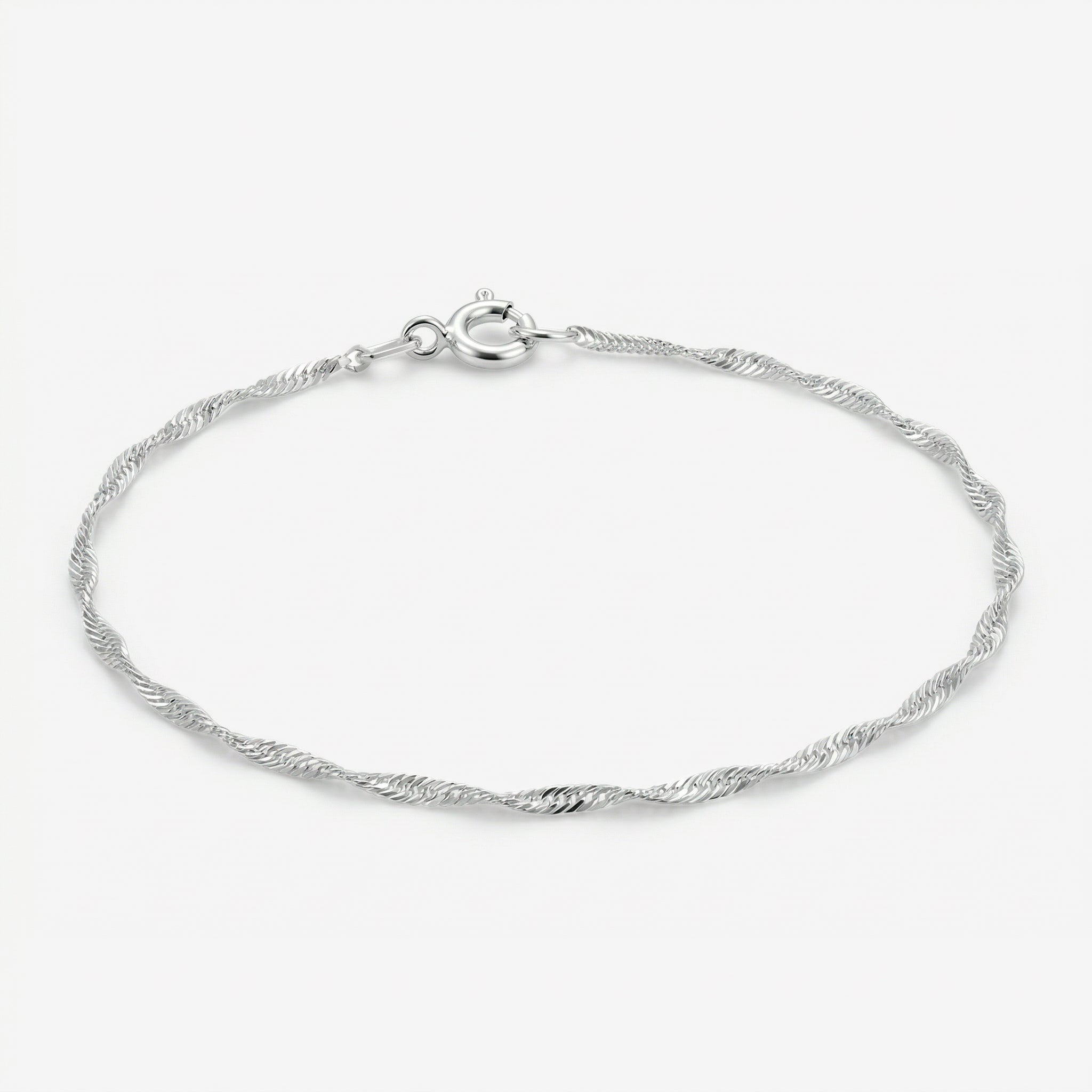 Pulseira Seren em prata 925 com corrente Singapura 025 de elos torcidos em espiral, vista frontal