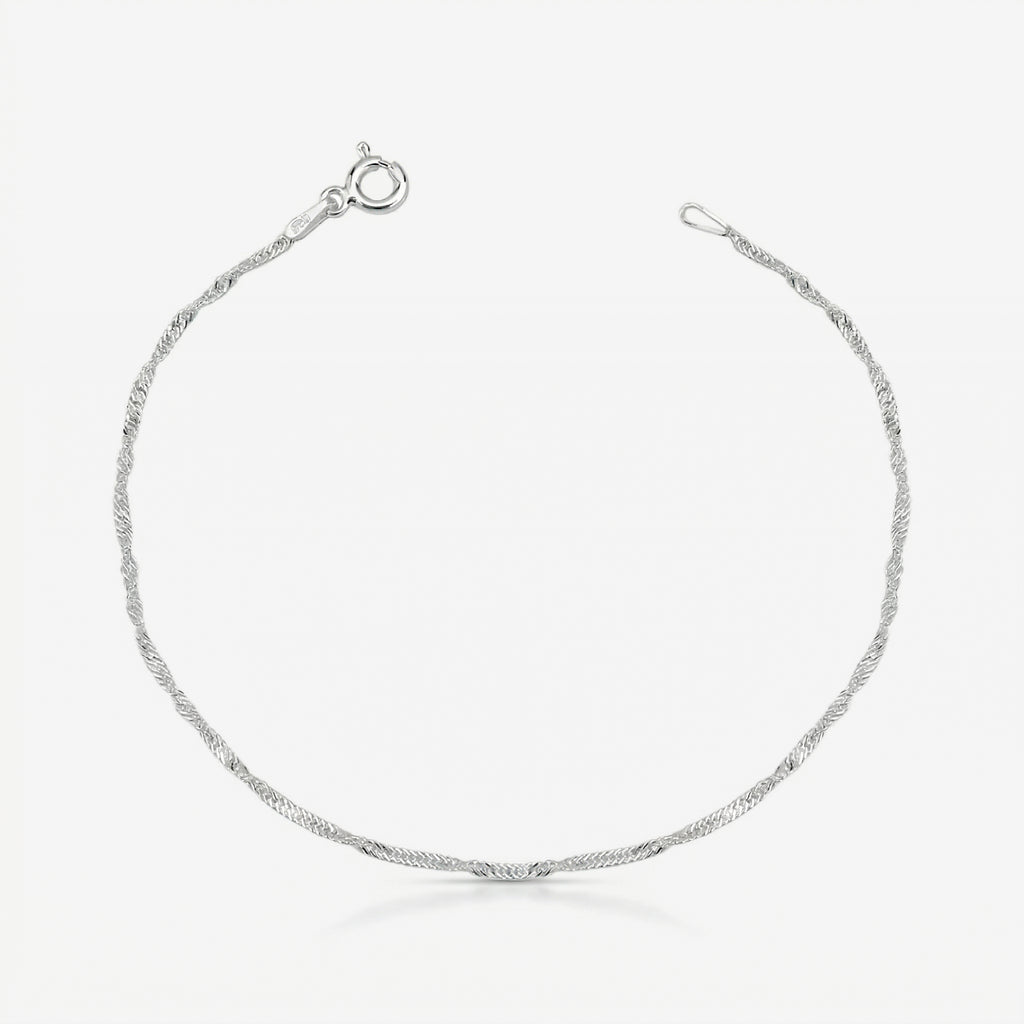 Pulseira Seren em prata 925 com corrente Singapura 025 torcida, fecho boia e extensor regulável, vista superior
