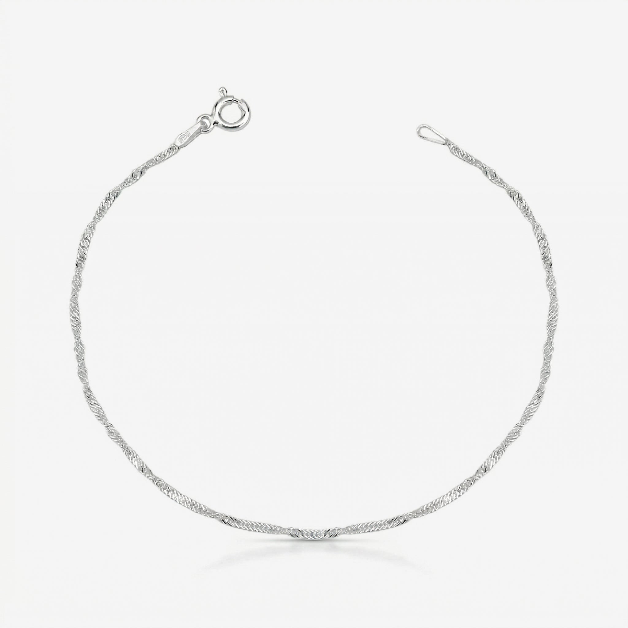 Pulseira Seren em prata 925 com corrente Singapura 025 torcida, fecho boia e extensor regulável, vista superior