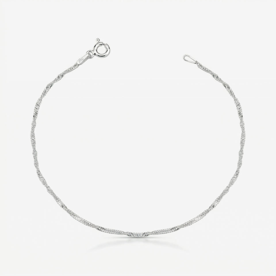 Pulseira Seren em prata 925 com corrente Singapura 025 torcida, fecho boia e extensor regulável, vista superior